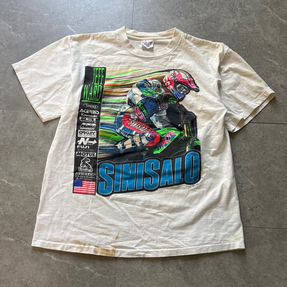 Vintage 90s Jeff Ward Sinisalo Motocross Graphic T-Shirt XL